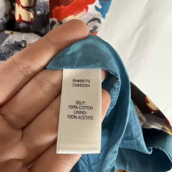 Hitherto Anthropologie Dress Women's 14 Blue Red Floral Zip Back Sleeveless Tie - Picture 9 of 14